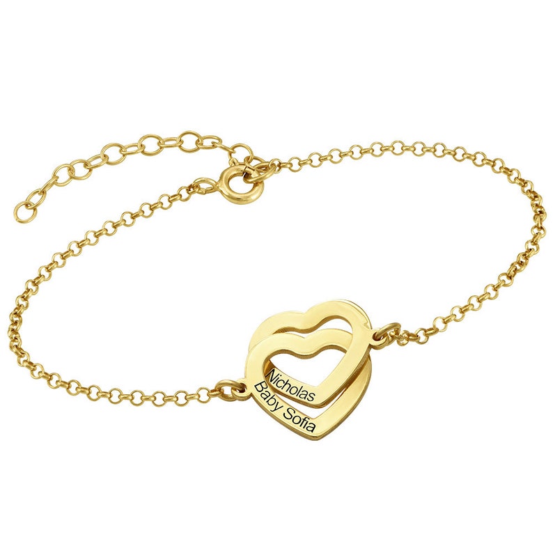 Custom Engraved Interlocking Adjustable Two Hearts Women's Bracelet