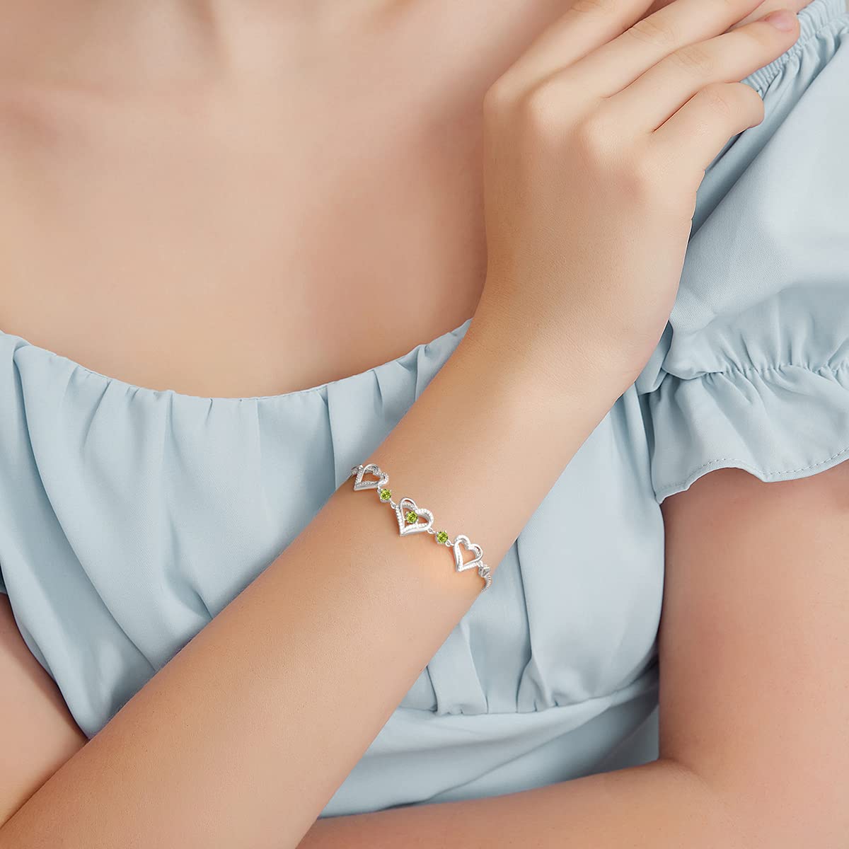 Customizable Birthstone Bracelet with Adjustable Center Buckle. For Mom, Wife, Daughter